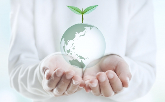 地球を模したガラスの球体を持つ両手